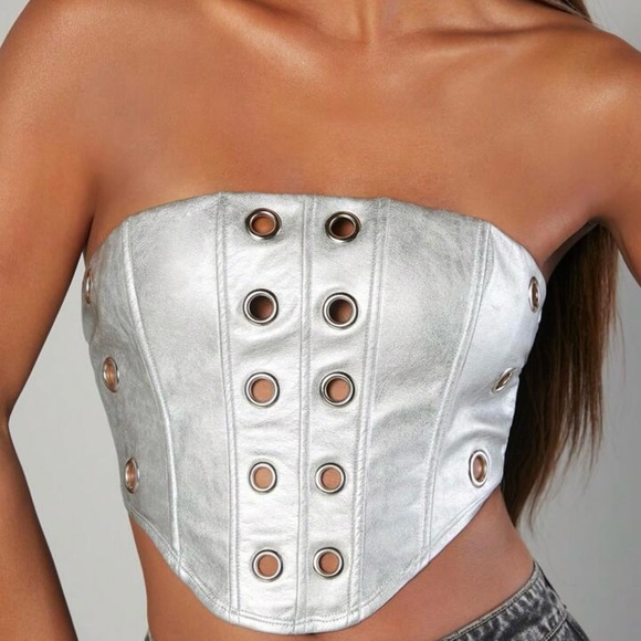 Silver Strapless Corset Top - Picture 2 of 9